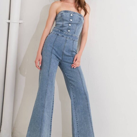 Washed Denim Jumpsuit - Picture 4 of 8